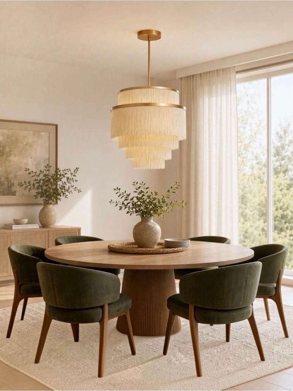 NEW Anthropologie Chandelier Mid-Century Boho Fringe Gold Ceiling Light Fixture